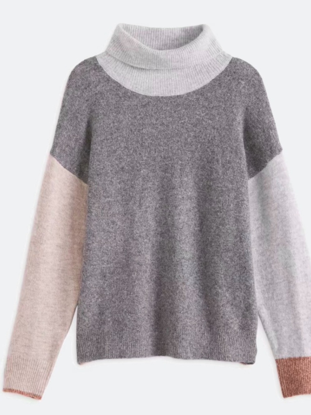 Women's Two-Tone Gray & Cream Turtleneck Sweater
